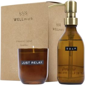 Wellmark Discovery 200 ml:n käsisaippua-annostelija ja 150 g tuoksukynttiläsetti – bambun tuoksu