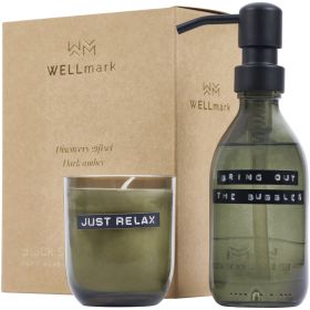 Wellmark Discovery 200 ml:n käsisaippua-annostelija ja 150 g tuoksukynttiläsetti – tumman meripihkan tuoksu Vihreä